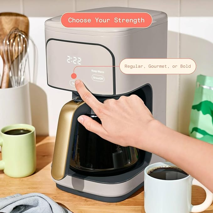 12 Cup Programmable Coffee Maker with Glass Carafe Reusable Filter and Touch Display (Porcini Taupe)
