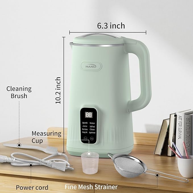 HANC Automatic 8-in-1 Nut Milk Maker Machine 28oz Quiet Operation Soy Milk Maker Homemade Almond Coconut Juice &amp Soup Delay Start/Keep Warm/Self-Cleaning/Boil Water (Cyan)