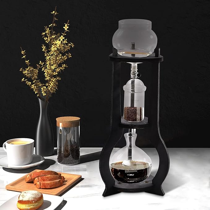 CNCEST 600ML Portable Cold Brew Water Ice Drip Dutch Coffee MakerIced Coffee Cold Brew Drip Tower Coffee Maker Wooden Home Travel Glass Coffee Cold Drink Machine Glass 3-5h6-8 Cups (Grey)