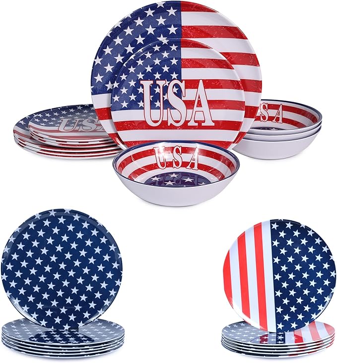Melamine Dinnerware Sets Independence Day American Flag Melamine Dinner Plates Dishes &amp Bowls Set for 4th July