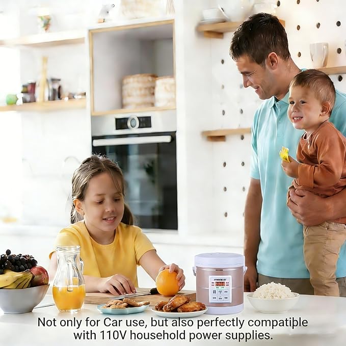 1.6L Rice Cooker 12V 24V 110V Mini Car home Multifunctional Small Rice Stove Cooking Heating and Keeping Warm Function Fast Cooker Gold (1601-1)
