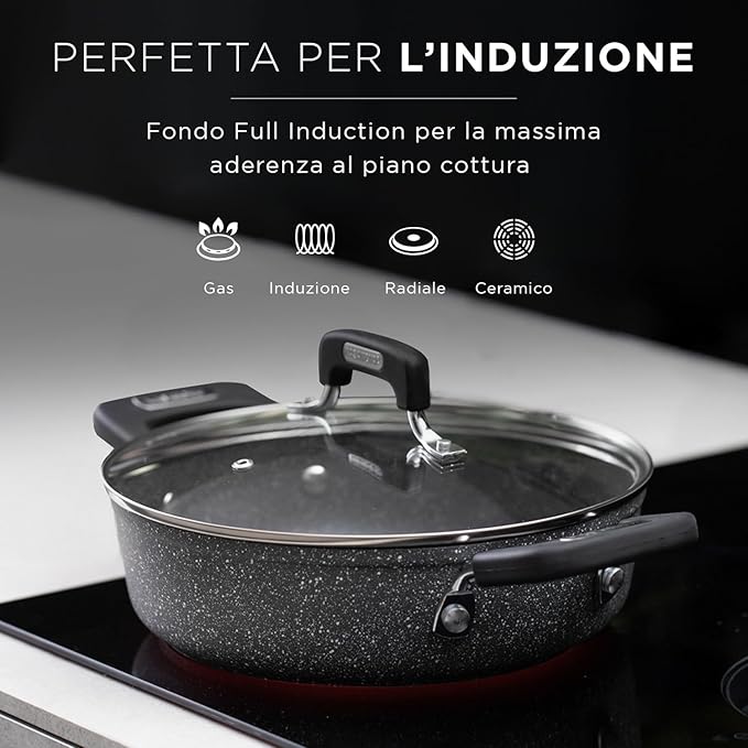 New Petra Dark Pot and Pan Set Non-Stick Induction and Oven up to 180°C Pot Holder and Spoon (4 Pieces)