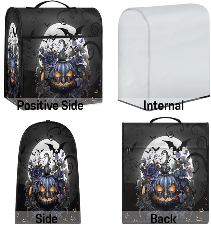 cfpolar Kitchen Aid Mixer Cover Compatible with 6-8 Quarts Halloween Pumpkin Flowers Bats Stand Mixer Cover Kitchen Aid Mixers Accessories Appliance Organizer Bag Dust Covers with Zipper Pocket