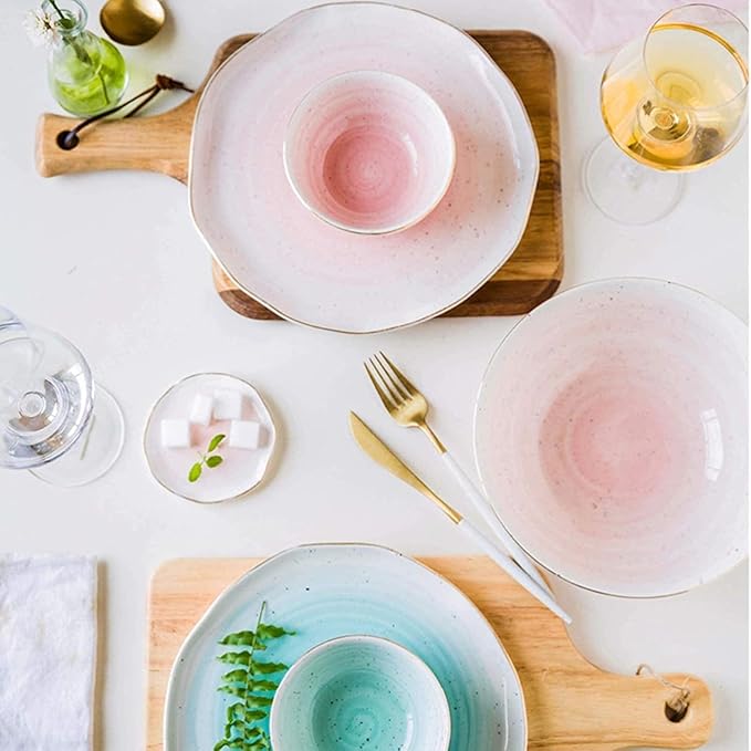 Dinnerware Set Plates and Bowls Sets Irregular Dish Set Plates And Bowls Sets 8-Piece Ceramic Dinner Plate Sets Service For 6