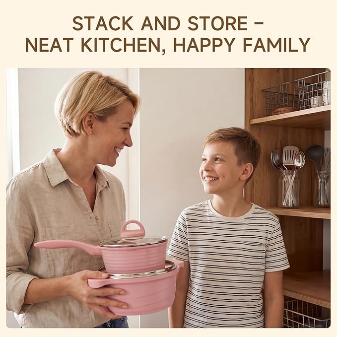 JEETEE Pink Pots and Pans Set Nonstick 23pcs Healthy Kitchen Cookware Sets Induction Cooking Set Pink Frying Pans Saucepans Sauté &amp Griddle &amp Crepe Pan (PFOA Free)