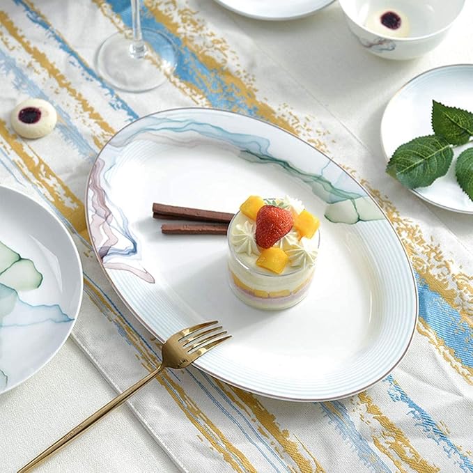 56 Pieces Bone China Dinnerware Set Simple Nordic Style Dinner Set China Tableware Set Dishes Bowls And Plates For 6-10 People