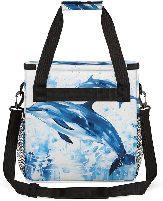 Dolphin Coffee Maker Carrying Bag Watercolor Dolphin Travel Storage Bag Compatible with K-Mini or K-Mini Plus Single Serve Coffee Brewer Carrying Case with Multiple Pockets &amp Shoulder Strap