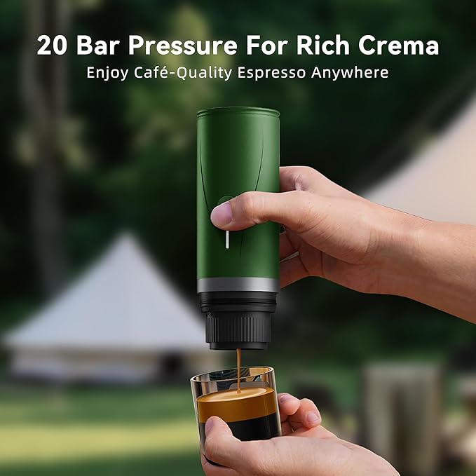 Portable Espresso MakerSelf-Heating Electric Mini Coffee MachineUp to 20-Bar PressureCompatible with NS Capsules &amp Fine GrindCoffee Maker for Outdoor CampingHikingRV &amp Car travel (Cream