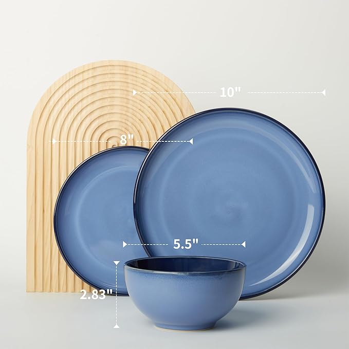 Stoneware Dinnerware Sets Ceramic Plates and Bowls Set Microwave &amp Dishwasher Safe Kitchen Dish Set Modern Dinner Plates | Salad Plate | Cereal Bowls for 4 Dishware Sets Blue