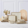 Vesteel 12 Pieces Square Dinnerware Sets Ceramic Plates and Bowls Sets for 4 Handmade Reactive Glaze Dishes Set for Kitchen Dining Microwave &amp Dishwasher Safe Khaki