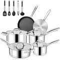 Walchoice 15-Piece Stainless Steel Cookware Set 3-Ply Base Kitchen Pots and Pans Set Non-toxic Induction Cooking Set Including Frying Pan Saucepan Oven &amp Dishwasher Safe All Stoves Compatible