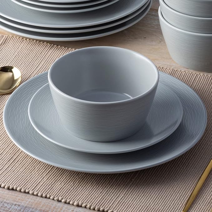 Noritake Colorscapes Grey-on-Grey Swirl 12-Piece Coupe Dinnerware Set Service for 4