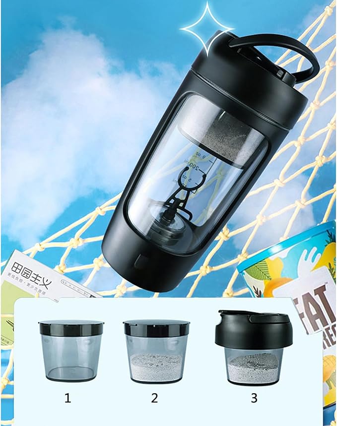 Electric Shaker Bottle 650ml Rechargeable Powerful With Powder Compartment For Smooth Protein Shakes Storage