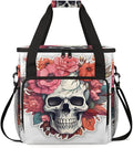 Skull Floral Coffee Maker Carrying Bag Portable Travel Storage Tote Bag Compatible with K-Mini or K-Mini Plus Single Serve Coffee Brewer Carrying Case with Multiple Pockets &amp Shoulder Strap