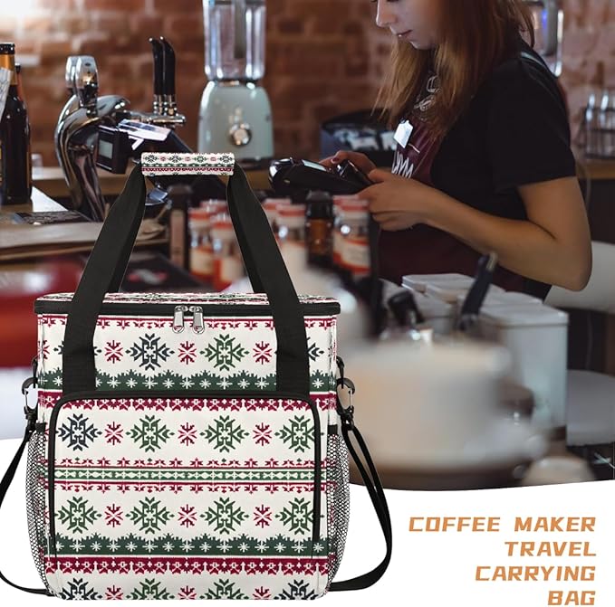 Christmas (589) Coffee Maker Carring Bag Travel Carrying Storage Tote Bag Compatible with Keurig K-Mini or K-Mini Plus Portable Single Serve Coffee Brewer Case with Pockets for K-cup Pods