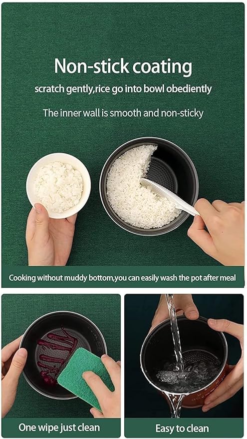 JYYBN Green Rice Cooker Retro with Portable Handle Mini Electric Rice Cooker with Removable Non Stick Rice Pot Fully Automatic