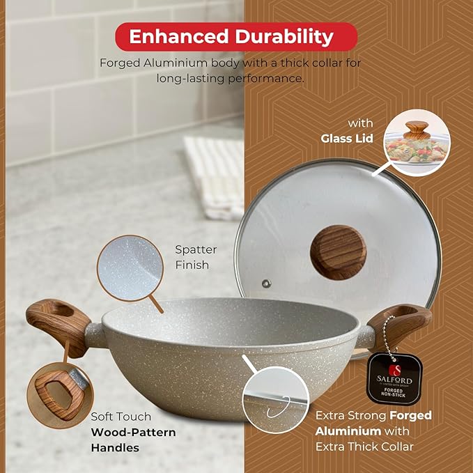 SALFORD Non-Stick Pots and Pans Cookware Set (3+1 piece)- Kitchen Cooking Sets Aluminium Deep Frying Pan + Skillet + Crepe pan Induction Compatible &amp Gas (PFOS PFOA Free)