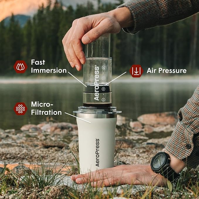 AeroPress Go Plus Small Portable Coffee Maker Kit Travel Camping &amp Office All-in-One French Press Pour-Over &amp Espresso Style Manual Brewer 2 Min Brew for Less Bitterness More Flavor Cr