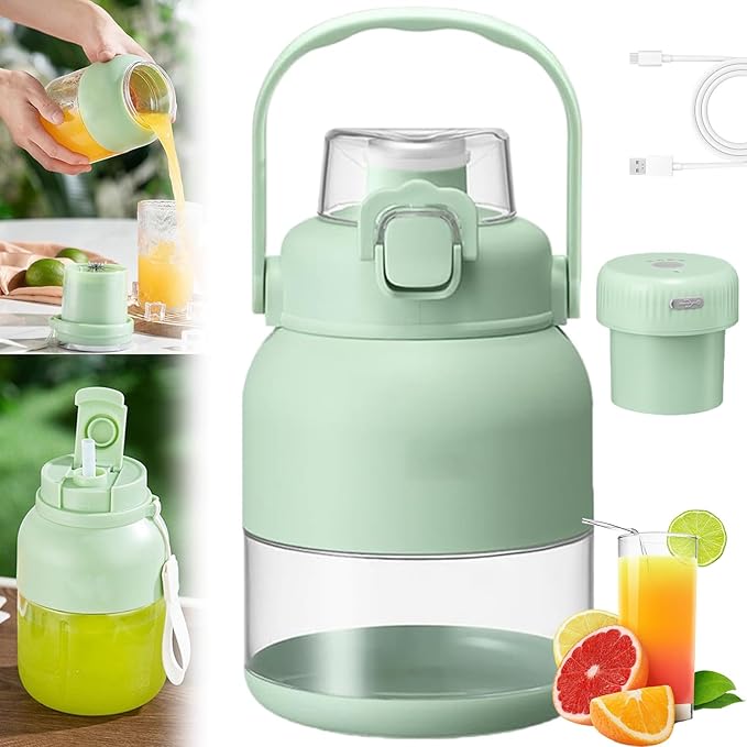 Electric Citrus Juicer 28 Oz with Straw and Two Lids BPA-Free Portable Blender Cups for Fresh Juice Large-Capacity Wireless Blenders Rechargeable for Smoothies Shakes Food Prep (1 Pc)