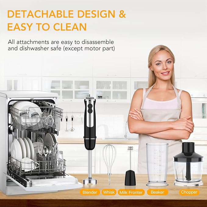 Immersion Hand Blender 5-in-1 Hand Blender 800W Powerful Motor 12 Speed &amp Turbo Mode Hand Mixer 20oz Beaker with Measuring Mark 17oz Food Chopper Stainless Steel Blades BPA-Free Whisk