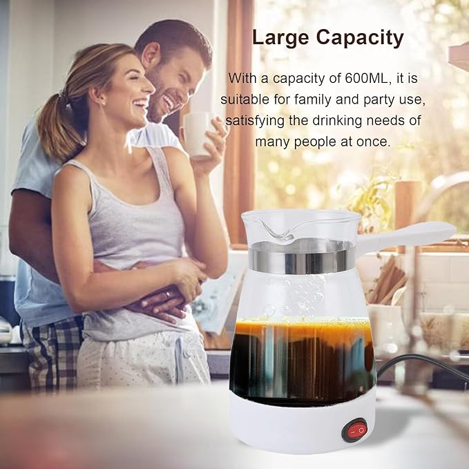 Asixxsix Electric Turkish Coffee Pot 600ML Turkish Coffee Maker Electric Glass Coffee Maker with Quick Heating 600W for Turkish Coffee Tea Yellow Wine (US Plug)