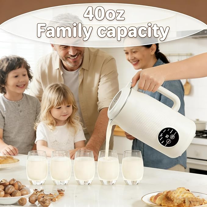 Quiet Multifunctional 8-in-1 Soy &amp Soybean Milk Maker 40oz Almond Milk Maker and Nut Milk Maker with Delay Start and Keep Warm for Family Homemade Oats Soy Milk Smoothies Self-Cleaning.