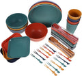 Wheat Straw Dinnerware Set with Plates Bowls Cups and Cutlery Lightweight Portable Tableware Kit for Home Dining and Outdoor Camping Picnic Use Random Color