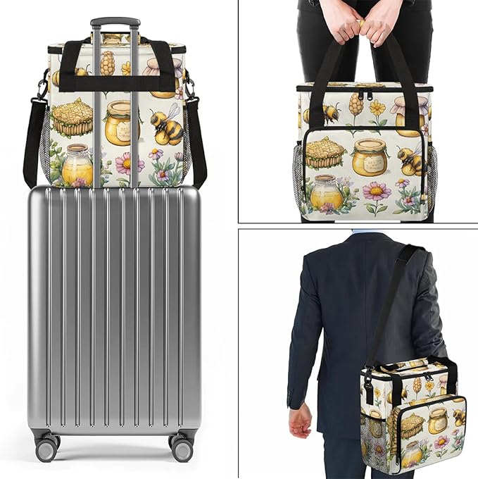 Honeycomb Coffee Maker Travel Bag Bee Insulated Grocery Bag Travel Picnic Leakproof Cooler Bags With Shoulder Strap