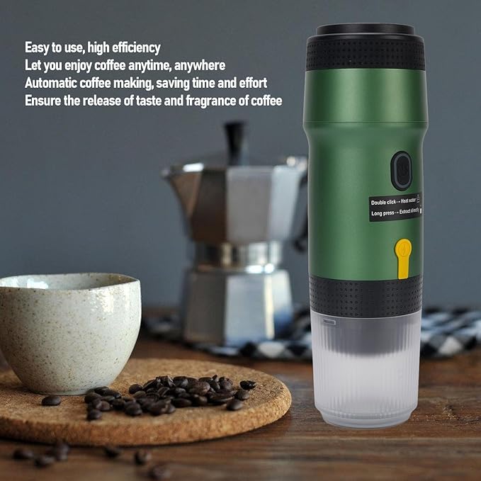 Portable Coffee Maker 304 Stainless Steel USB Travel Coffee Machine with Built in 7500mAh Battery for Camping Hiking Office Home (Green)