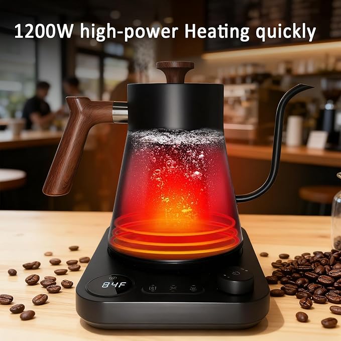 Gooseneck Electric Kettle with Temperature Control 0.9L Pour Over Coffee Kettle 1200W Fast Boil Stainless Steel Interior Auto Shut-Off &amp Boil-Dry Protection for Coffee and Tea (beige)
