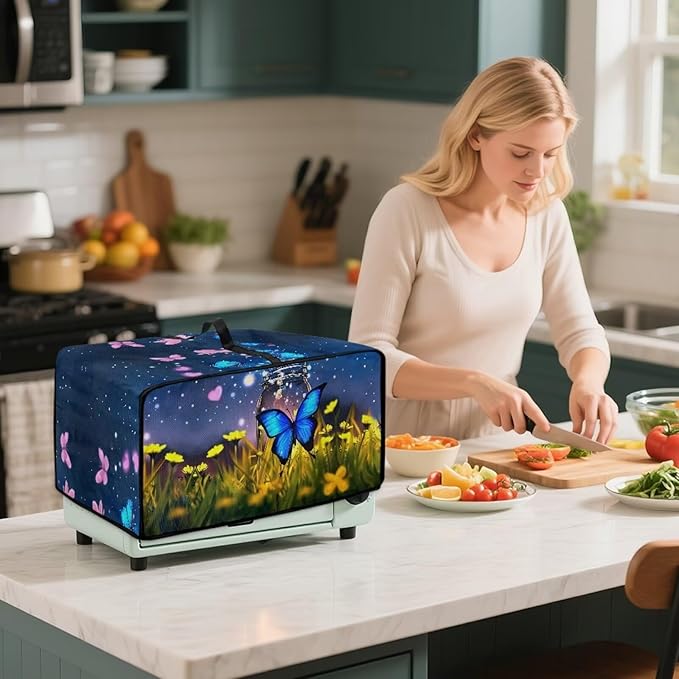Doojoayie Butterfly Toaster Cover Dust-Proof Small Appliance Covers 6 Slice Stain Resistant Bread Machine Cover Polyester Fabric Kitchen Appliance Dustproof Protector