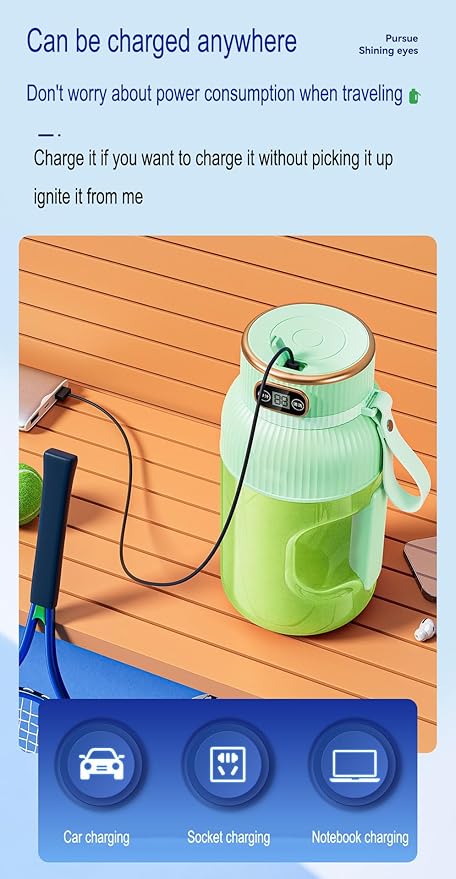 large portable blenderpowerful motor driving ten-blade cutter head dual large-capacity batteries TYPE-C fast charging head 42Oz (1200ml) large capacity (GREEN WITH LID)