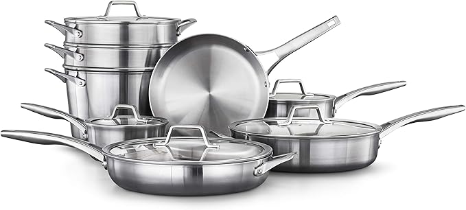 Calphalon 3-Ply Stainless Steel Cookware Set 13 Piece Includes Frying Pans Pots and Pans Set Induction Metal Utensil Safe Oven Safe 500FPFOA Free Silver