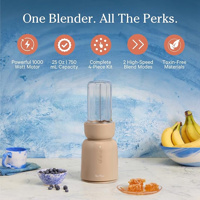 Our Place Splendor Blender - 1000W High-Power | Ultra-Sharp Blades | 2 Blending Modes | Includes 25 oz Personal Cup and Drinking Lid Set | Smoothies Shakes &amp More | Steam