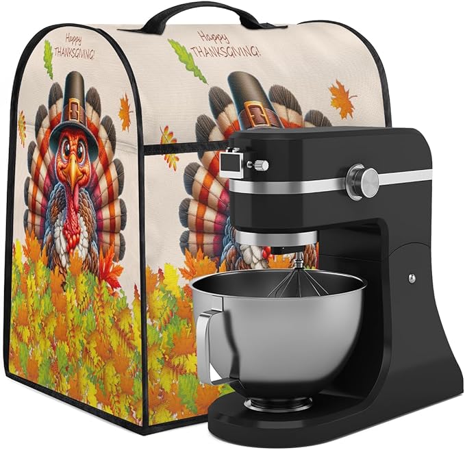 cfpolar Kitchen Aid Mixer Cover Compatible with 6-8 Quarts Thanksgiving Turkey Maple Leaves Stand Mixer Cover Kitchen Aid Mixers Accessories Appliance Organizer Bag Dust Covers with Zipper Pocket