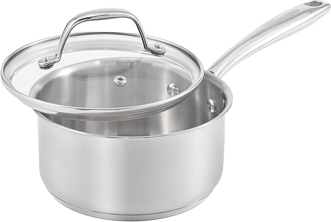 Guy Fieri's Flavortown 3.2-Quart Stainless Steel Sauce Pan with Tempered Glass Lid - Kitchen Cookware with Tri-Ply Base Oven Safe to 500°F Dishwasher Friendly Works with Gas &amp Induction Cooktop