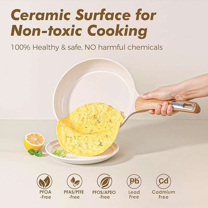SENSARTE Ceramic Pots and Pans Set Nonstick Kitchen Cookware Sets 14-Piece Induction Cookware Non-toxic Healthy Non Stick Cooking Set with Frying Pans Set PFAS PTFE PFOA PFOS Free