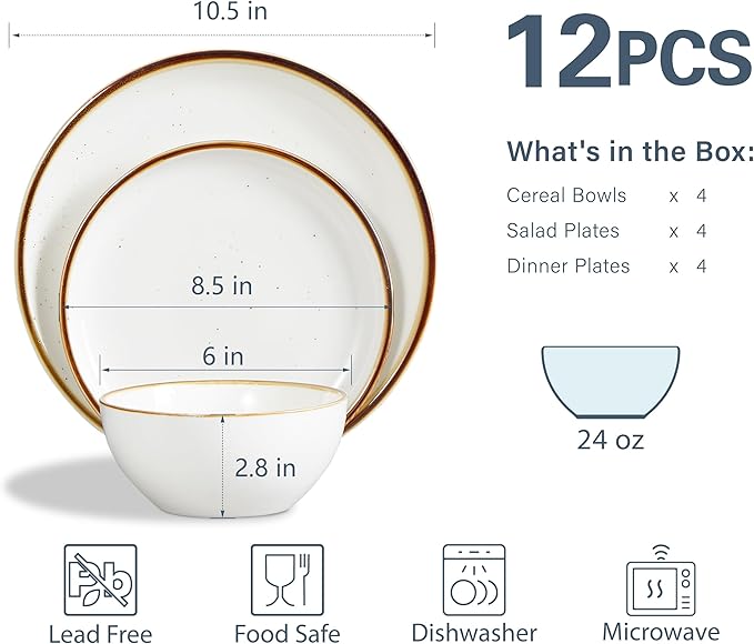 ONEMORE 24 oz Cereal Bowl Set and Dinnerware SetsKitchen Plates and Bowls Scratch Resistant Microwave &amp Dishwasher Safe