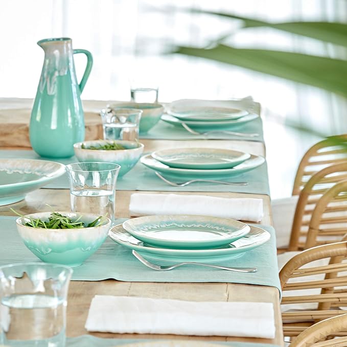 Casafina Ceramic Stoneware 5-Piece Place Setting Service for 1 - Taormina Collection Aqua | Microwave &amp Dishwasher Safe Dinnerware Set | Food Safe Glazing | Restaurant Quality Tableware