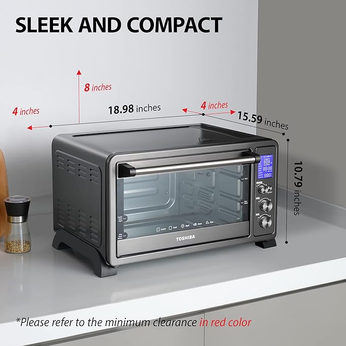 TOSHIBA AC25CEW-BS Large 6-Slice Convection Toaster Oven Countertop 10-In-One with Toast Pizza and Rotisserie 1500W Black Stainless Steel Includes 6 Accessories