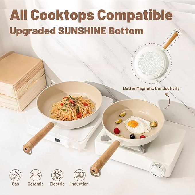 SENSARTE Ceramic Nonstick Cookware Set Non-toxic Healthy Pots and Pans Set Ceramic Coated Kitchen Cooking Set Free of Intentionally Added PFAS/PTFE Dishwasher&ampOven Safe Induction Compatible 15