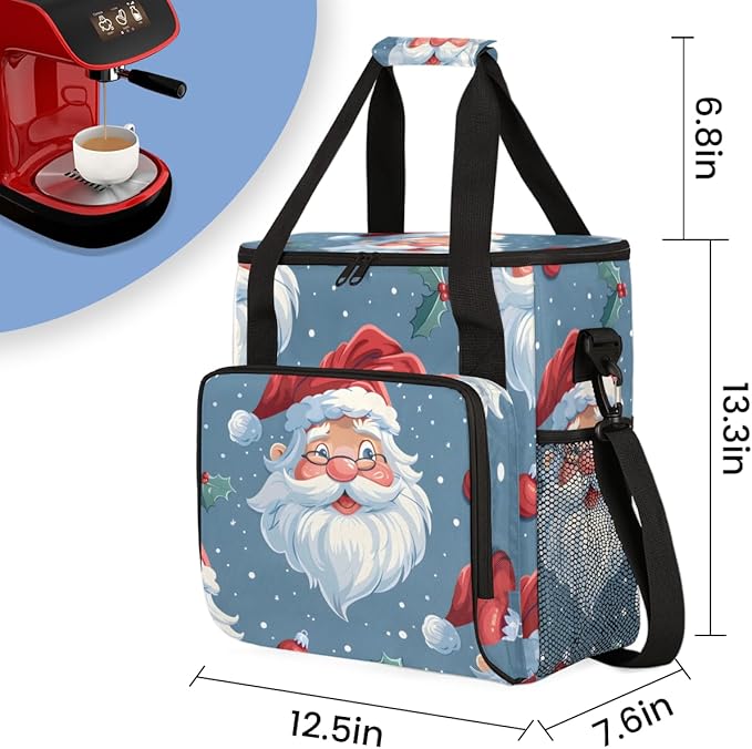 Cute Santa Claus Coffee Maker Carrying Bag Glitter Santa Claus Travel Storage Bag Compatible with K-Mini or K-Mini Plus Single Serve Coffee Brewer Carrying Case with Pockets &amp Shoulder Strap