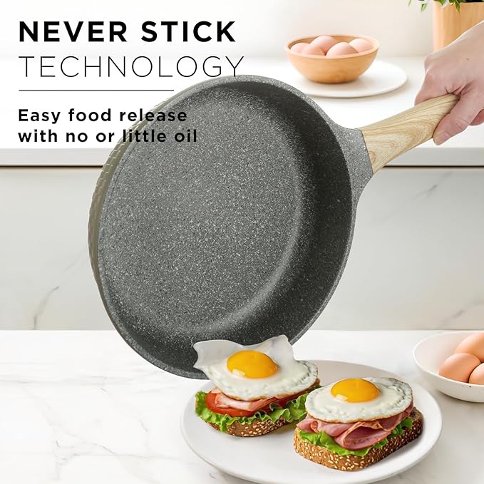 Bambù 6Pcs Cookware set Die-cast Aluminum pots and pans Nonstick frying pans and casseroles Induction safe PFOA-free (Green 6 pcs)