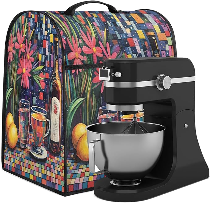 cfpolar Kitchen Aid Mixer Cover Compatible with 6-8 Quarts Flower Lemon Oil Painting Stand Mixer Cover Kitchen Aid Mixers Accessories Appliance Organizer Bag Dust Covers with Zipper Pocket
