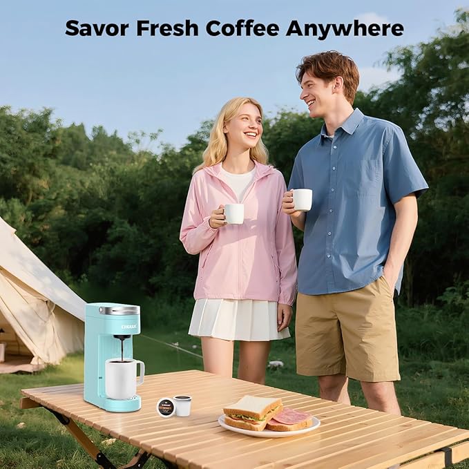 CHULUX Slim Single Serve Coffee Maker Lightweight K-pod Coffee Machine for Travel &amp Home Cyan
