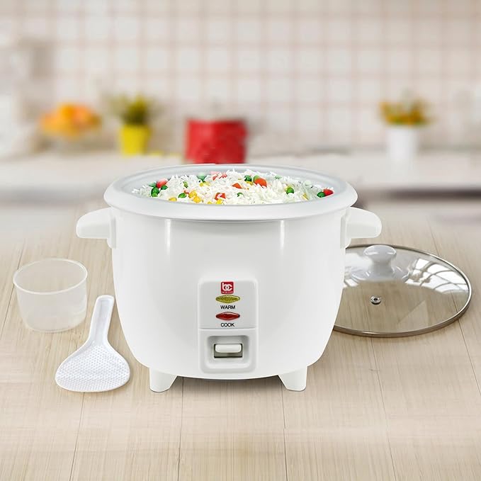 Bene Casa White Rice Cooker 3 Cup (uncooked)/ 6 cup (cooked) Arrocera Blanca Electrica 3 Medidas sin Cocinar 6 Medidas Cocinada.