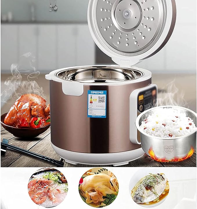 Rice Cooker 5L Large Capacity Food Grade 304 Stainless Steel Non-Stick Double Inner for Household&ampCommercial use(B) (A)