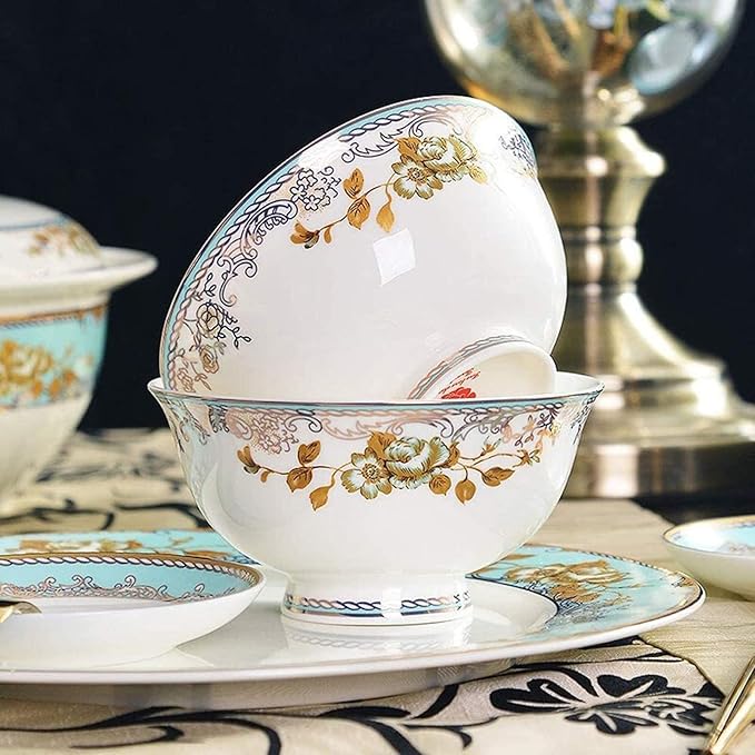 Palace Style Chip Dinnerware 56-Piece Bone China Dinnerware Set Nordic Ceramic Dinner Plates Set Porcelain Tableware Set