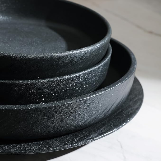 Stone Lain Senso 12-Piece Dinnerware Set New Bone China Plates and Bowls Sets Dish set for 4 Dinner and Salad Plates Black