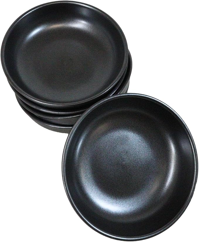 Ebros Gift Iron Black Clay Underglaze Technique Tetsu Kesho Porcelain Dinnerware Kitchen Set Asian Japanese Restaurant Supply (Pack Of 5 Shallow Bowl Deep Plates 10oz)